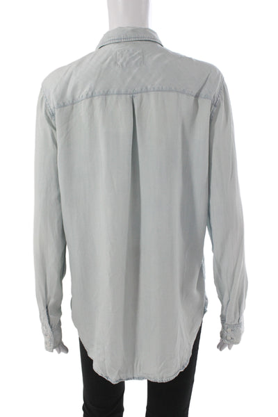 Rails Womens Collared Button-Up Top Blue Lyocell Long Sleeve Western Size L