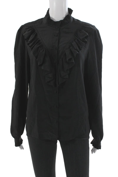 Zadig & Voltaire Deluxe Women Silk Victorian High Neck Blouse Black Size M
