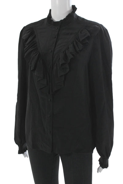 Zadig & Voltaire Deluxe Women Silk Victorian High Neck Blouse Black Size M