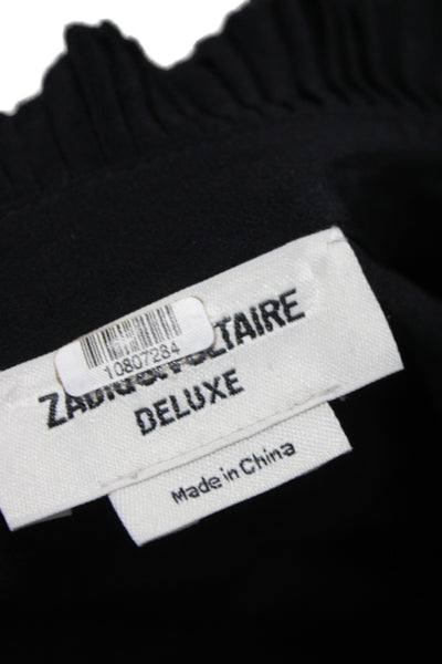 Zadig & Voltaire Deluxe Women Silk Victorian High Neck Blouse Black Size M