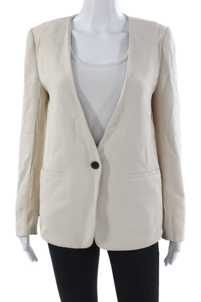 Club Monaco Womens Ivory Solid Polyester Blazer Long Sleeve Button Size 6