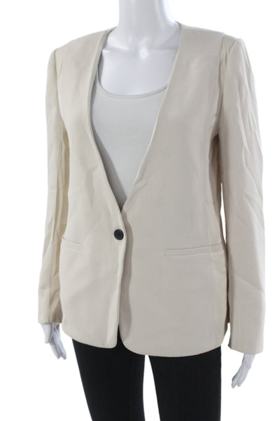 Club Monaco Womens Ivory Solid Polyester Blazer Long Sleeve Button Size 6