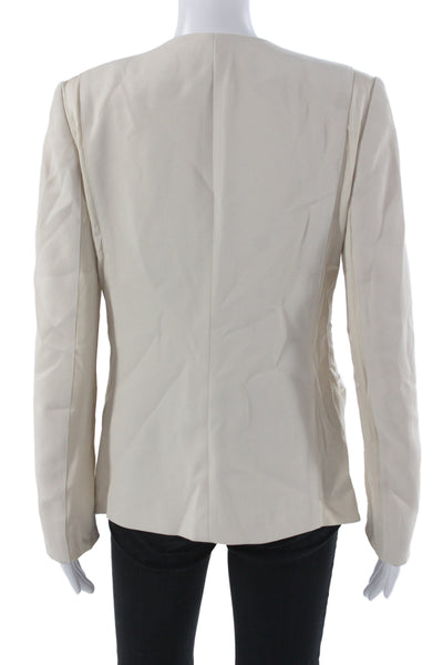 Club Monaco Womens Ivory Solid Polyester Blazer Long Sleeve Button Size 6