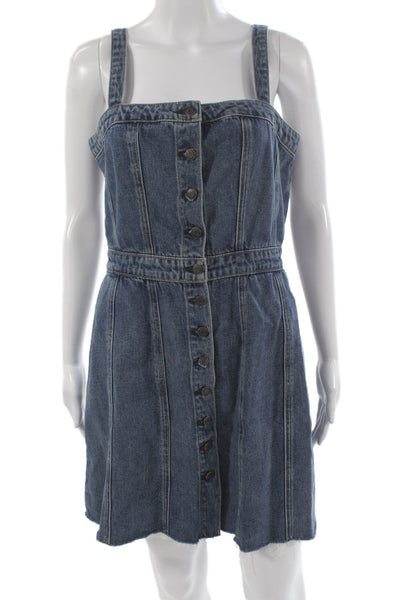 Wilfred Free Women Overall Dress Blue Square Neck Cotton Sleeveless Size S