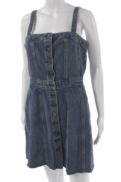 Wilfred Free Women Overall Dress Blue Square Neck Cotton Sleeveless Size S