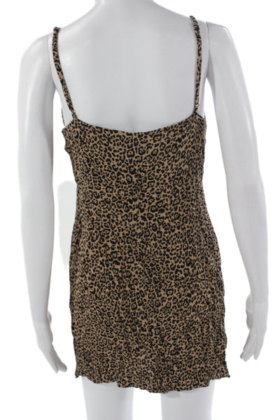 Reformation Women Brown Animal Print V-Neck Slip Dress Viscose Size L