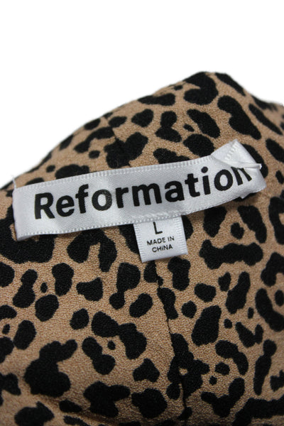 Reformation Women Brown Animal Print V-Neck Slip Dress Viscose Size L