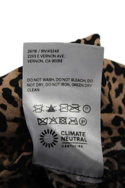 Reformation Women Brown Animal Print V-Neck Slip Dress Viscose Size L