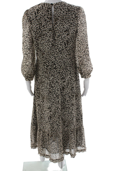 Zara Womens Maxi Animal Print Long Sleeve Round Neck Beige Dress Size M