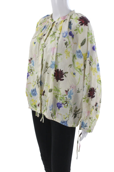 Zara Women Basic Floral Cotton Button Round Neck Long Sleeve Blouse Size XS