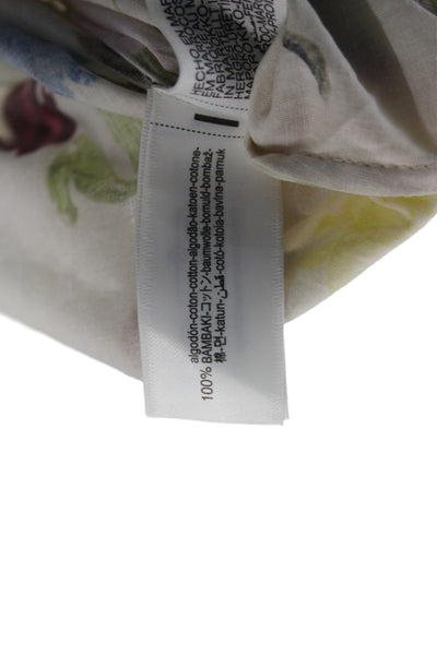 Zara Women Basic Floral Cotton Button Round Neck Long Sleeve Blouse Size XS