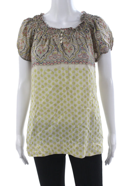 BCBGMAXAZRIA Womens Silk Paisley Tunic Multicolor Short Sleeve Size S