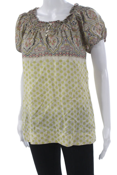BCBGMAXAZRIA Womens Silk Paisley Tunic Multicolor Short Sleeve Size S