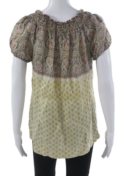 BCBGMAXAZRIA Womens Silk Paisley Tunic Multicolor Short Sleeve Size S