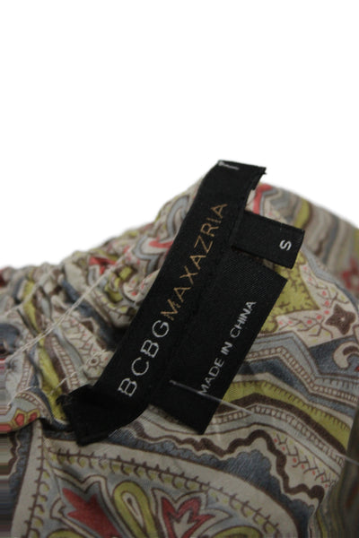 BCBGMAXAZRIA Womens Silk Paisley Tunic Multicolor Short Sleeve Size S