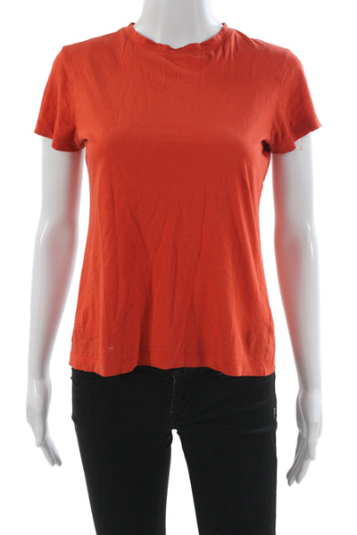 Vince Women Basic Orange Pima Cotton Crew Neck Short Sleeve T-Shirt Size XS
