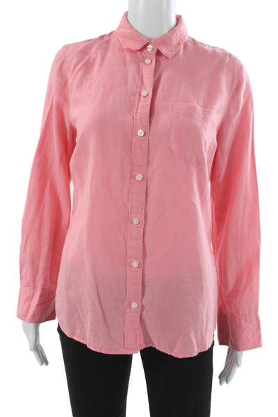 J Crew Womens Pink Linen Collared Button-Up Long Sleeve Basic Top Size S