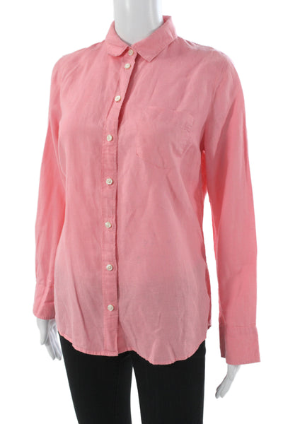 J Crew Womens Pink Linen Collared Button-Up Long Sleeve Basic Top Size S