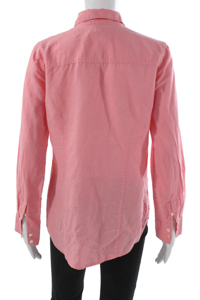 J Crew Womens Pink Linen Collared Button-Up Long Sleeve Basic Top Size S