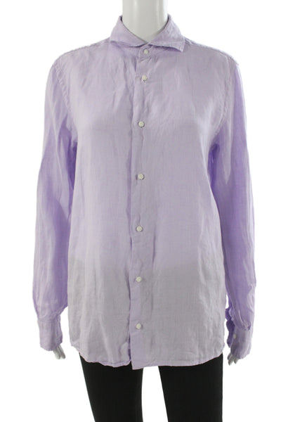 Gutteridge Mens Button Down Linen Collared Long Sleeve Purple Shirt Size 38