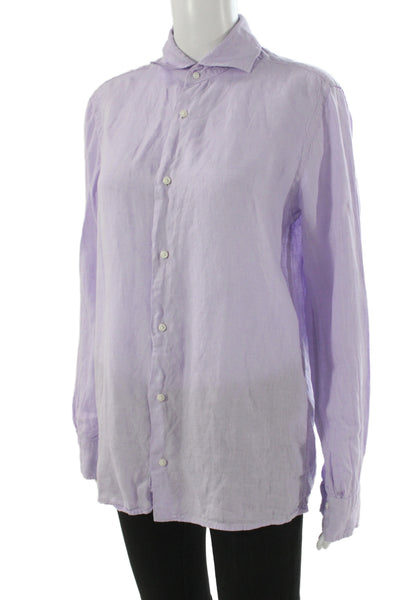 Gutteridge Mens Button Down Linen Collared Long Sleeve Purple Shirt Size 38