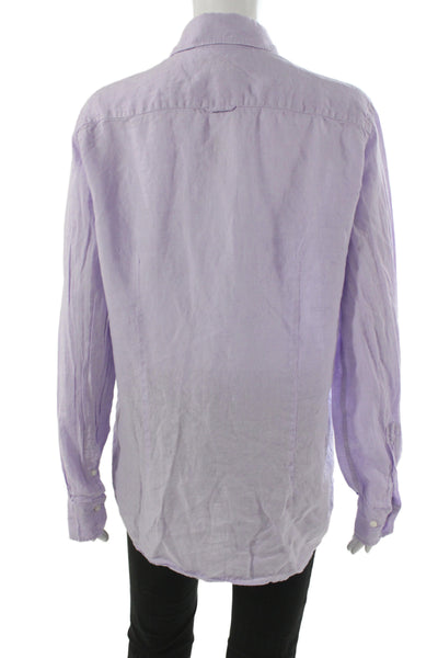 Gutteridge Mens Button Down Linen Collared Long Sleeve Purple Shirt Size 38