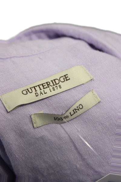 Gutteridge Mens Button Down Linen Collared Long Sleeve Purple Shirt Size 38