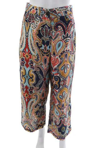 Zara Womens Cropped Paisley Pants Multicolor Polyester Button Bohemian Size S