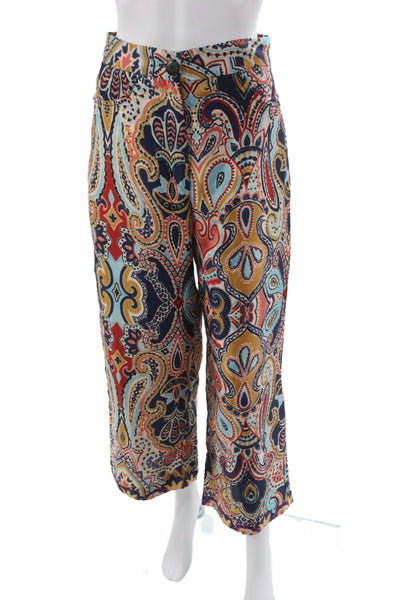 Zara Womens Cropped Paisley Pants Multicolor Polyester Button Bohemian Size S