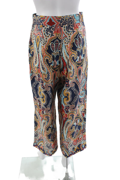 Zara Womens Cropped Paisley Pants Multicolor Polyester Button Bohemian Size S