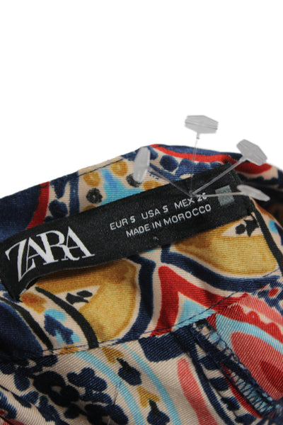 Zara Womens Cropped Paisley Pants Multicolor Polyester Button Bohemian Size S