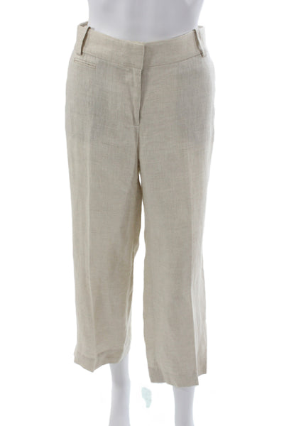 J Crew Women Cropped Linen Herringbone Pants Beige Zip Size 4