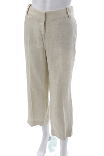 J Crew Women Cropped Linen Herringbone Pants Beige Zip Size 4