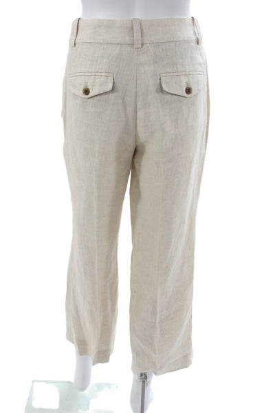 J Crew Women Cropped Linen Herringbone Pants Beige Zip Size 4