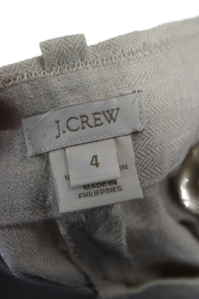 J Crew Women Cropped Linen Herringbone Pants Beige Zip Size 4