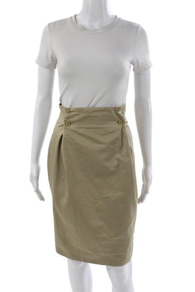 Callaghan Women Straight Pencil Skirt Beige Cotton Button Knee Length Size 42