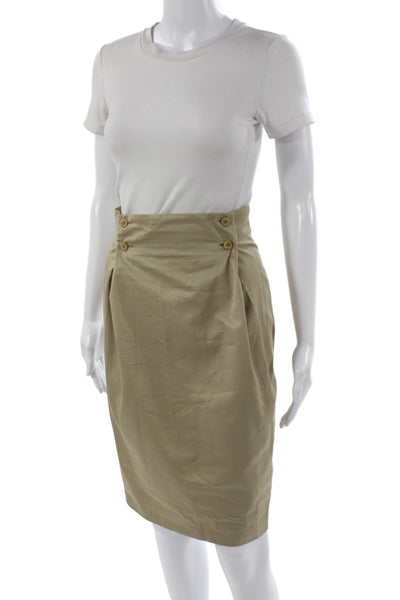 Callaghan Women Straight Pencil Skirt Beige Cotton Button Knee Length Size 42