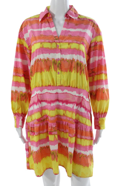 Scoop Womens Multicolor Tie Dye Shirt Dress Collared Button Long Sleeve Size L