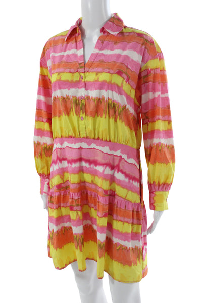 Scoop Womens Multicolor Tie Dye Shirt Dress Collared Button Long Sleeve Size L