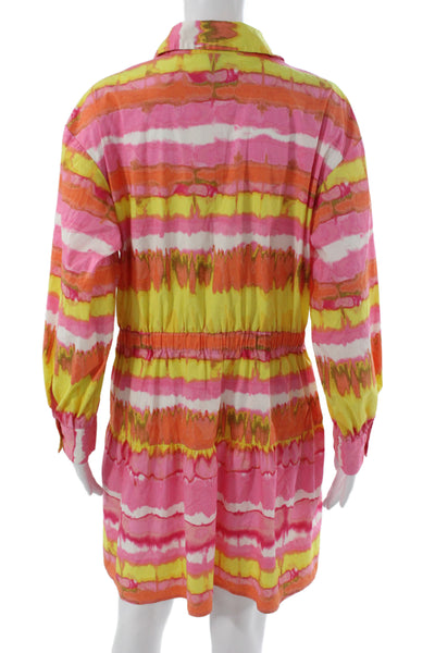 Scoop Womens Multicolor Tie Dye Shirt Dress Collared Button Long Sleeve Size L