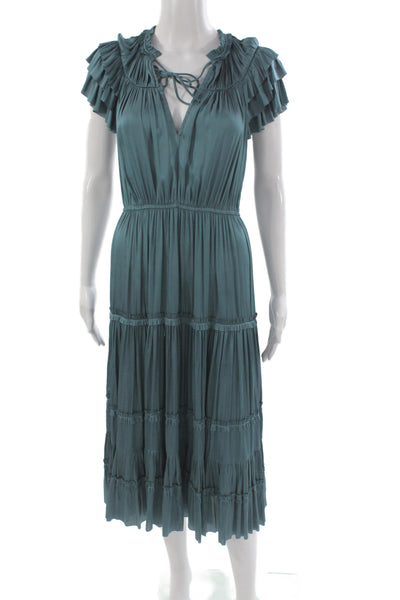 Reset Womens Green V-Neck Short Sleeve Maxi Dress Bohemian Size S