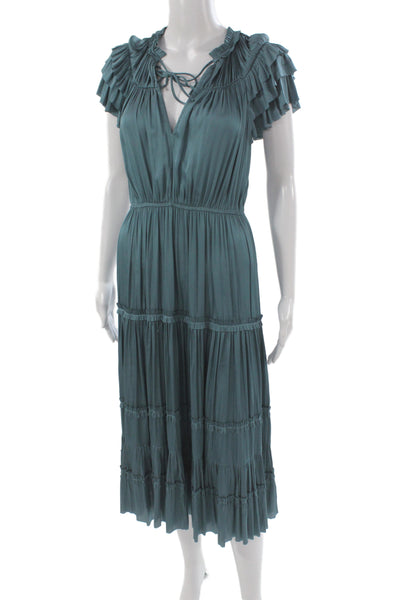 Reset Womens Green V-Neck Short Sleeve Maxi Dress Bohemian Size S