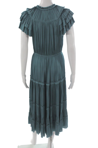 Reset Womens Green V-Neck Short Sleeve Maxi Dress Bohemian Size S