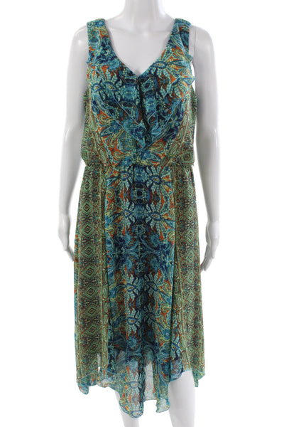 Rabbit Designs Women Blouson Bohemian Paisley V-Neck Midi Dress Multi Size 12