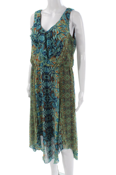 Rabbit Designs Women Blouson Bohemian Paisley V-Neck Midi Dress Multi Size 12