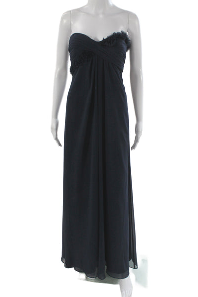 Monique Lhuillier Womens Blue Chiffon Gown Sweetheart Sleeveless Long Size 4