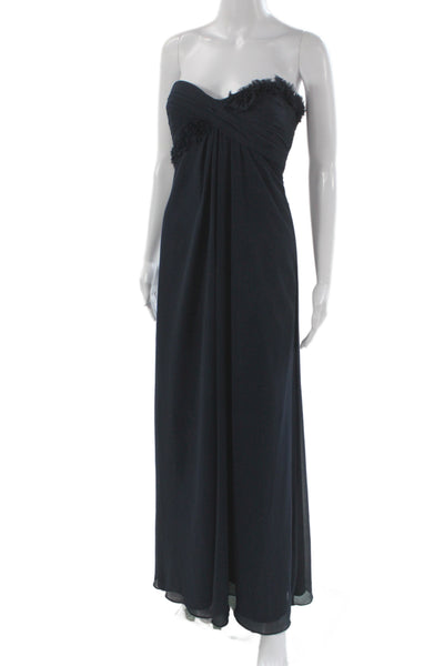 Monique Lhuillier Womens Blue Chiffon Gown Sweetheart Sleeveless Long Size 4