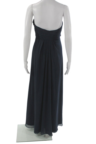 Monique Lhuillier Womens Blue Chiffon Gown Sweetheart Sleeveless Long Size 4