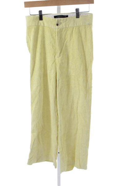 Zara Womens Cropped Yellow Cotton Button Solid 70s Pants Size XS