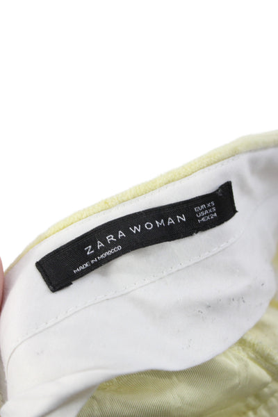 Zara Womens Cropped Yellow Cotton Button Solid 70s Pants Size XS